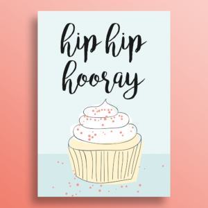 Ansichtkaart Hip hip hooray hoera cupcake illustratie verjaardag Blitz Ontwerpt