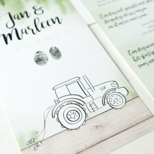 Trouwkaart tractor bruiloft boerderij