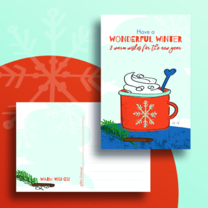 Kerstkaart winter Blitz Ontwerpt warme chocolademelk illustraties