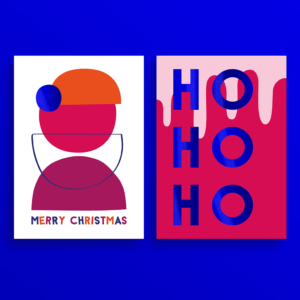 Kerstkaart blauwe folie druk Blitz Ontwerpt kerstman ho ho ho_Peter Print