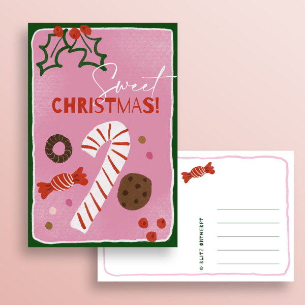 Kerstkaart illustratie zuurstok Sweet Christmas zoete Kerst Blitz Ontwerpt