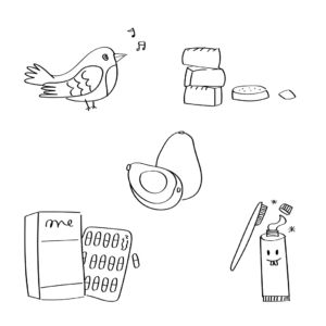 Illustraties Pure Generaties Borne Blitz Ontwerpt Illustraties printable avocado gezondheid vitamines supplementen vogel